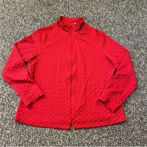 Laura Ashley Red Quilted Bomber Jacket with Stand-Up Collar